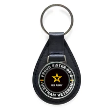 Proud Sister Of A Vietnam Veteran Black Leather Keychain Silver Keyring