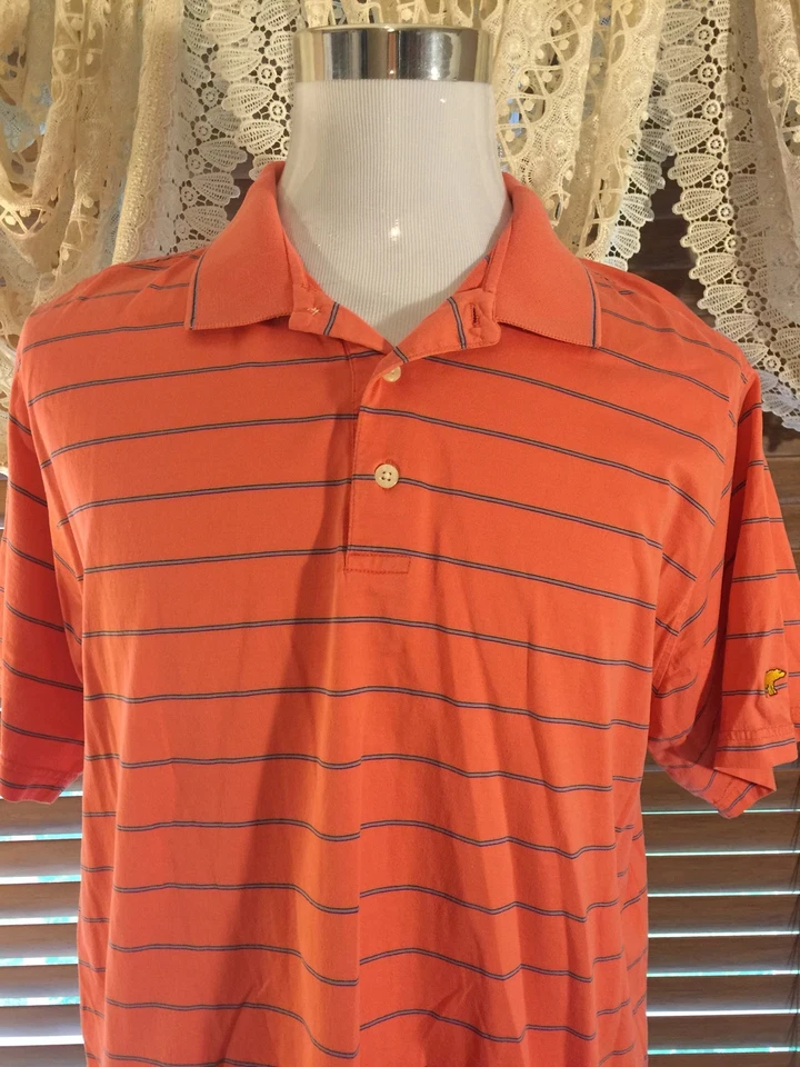 Camisa polo de golf GOLDEN BEAR rosa salmón a rayas grande para hombre Foto 2 de 4