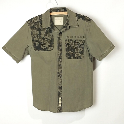 Analog Mens Green Camo Button Up Shooting Shirt Short Sleeve AG-M173025 Size L