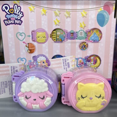 2022 Mattel Polly Pocket Pajama Party Sleepy Pets Compact Complete Set Of 2 HTF
