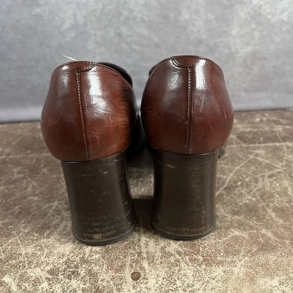 Vintage CHARLES DAVID Brown Leather Block Heels Shoes Womens 37 Made In Italy - Image 4 of 4
