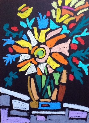 Hinkle Flowers Vase Abstract Folk Modern Art Painting Cubism