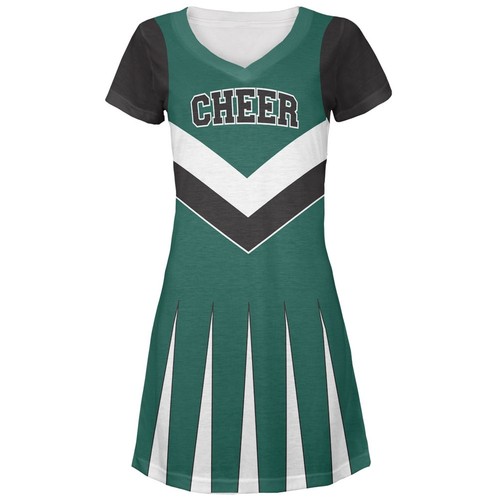 Cheerleader Costume Green & White All Over Juniors V-Neck Dress