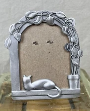 Vintage Pewter Cat in Window Photo Frame Seagull Mini Picture Frame