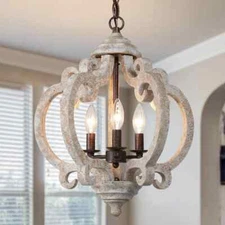 LNC 3-Light Wood Caged Lantern Chandelier Farmhouse Rustic Round Island Pendant