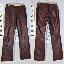 Vintage Whet Blue Leather Pants Brown Bootcut Raw Edge Popstar 1990s Size 4