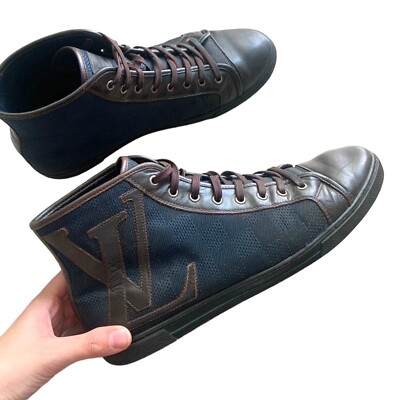LOUIS VUITTON Brown/Blue Damier Ebene Canvas&Leather High Top