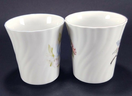 Birks Pink Blue Coffee Mugs Floral on Swirl Mismatched Grandmillennial Set of 2 - Picture 3 of 8