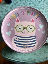 Pottery Barn  Today Is Purrfect  Cat/Mouse Plastic/Melamine Plates, set of 4