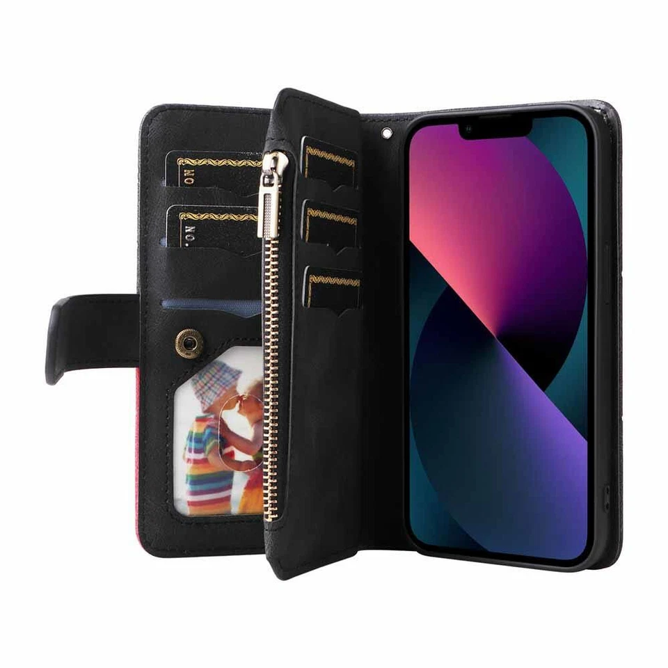 For iPhone 13 12 11 XS XR SE 6s 7 8 Plus Wallet Card Holder Leather Case Cover - Image 4 of 4