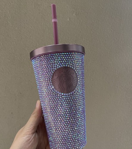 NEW STARBUCKS Pink Purple BLING Rhinestone Stainless Steel Cold Cup 16oz Tumbler - Picture 5 of 10