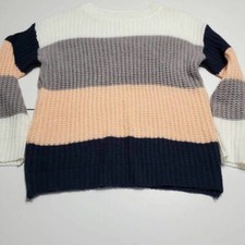 Womens Pullover Sweater Beige Color Block Long Sleeve Crew Neck 100 Acrylic S