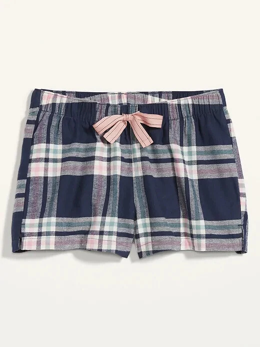 NWT Old Navy Flannel Boxer Pajama Sleep Shorts Blue Pink Plaid NEW