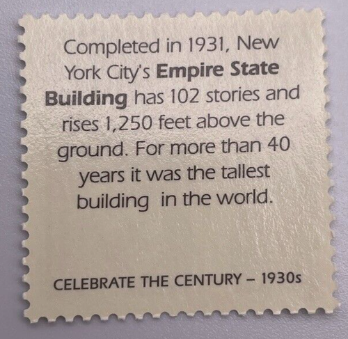 MNH Empire State Building 32 USA Stamp Celebrate the Century 1930s - Picture 2 of 2