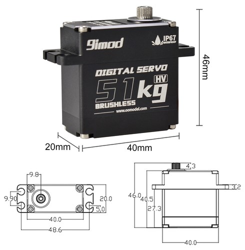 9imod Waterproof 51KG 8.4V HV Brushless Digital Servo for 1/8 1/10 RC Model DIY - Picture 12 of 15