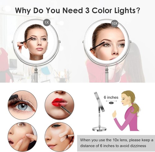 Lighted Makeup Mirror Glass 8 Inch Magnifying Dual-Sided Adjustable Brightness - Picture 8 of 11