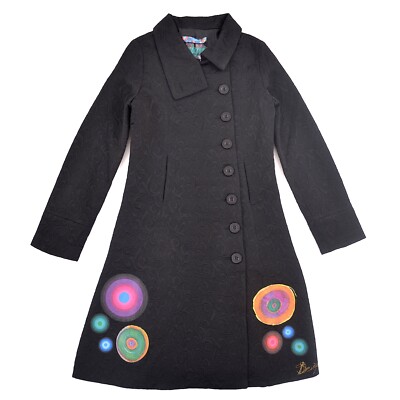 Desigual Jacquard Abrig_Sara Black Coat Jacket Womens sz 38 M