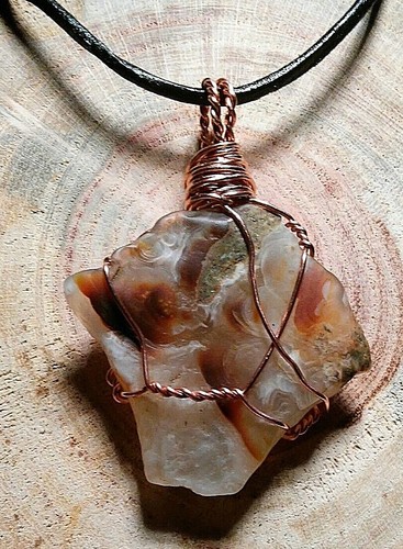 natural raw fire agate schiller effect copper wire wrapped