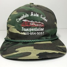 Vtg Complete Auto Sales Transportation Hat Camo Strapback Trucker Cap USA 90s