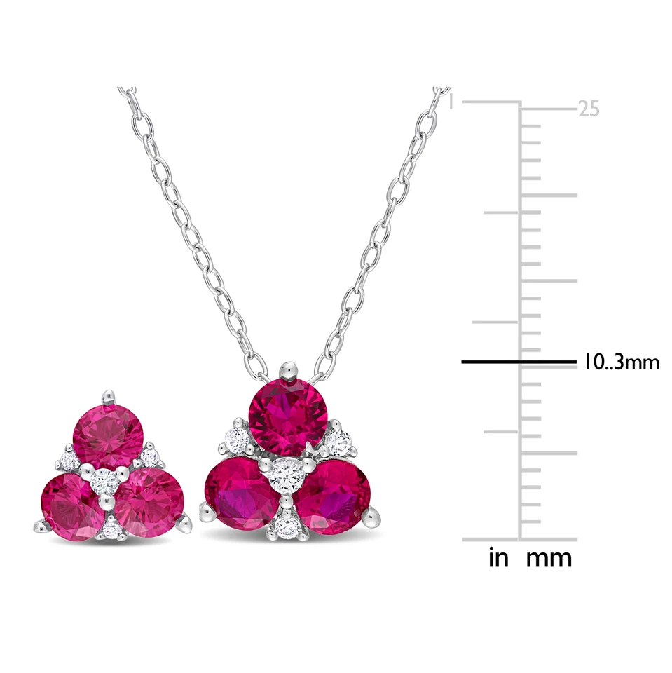 Juego de aretes, colgantes y cadenas de zafiro blanco y rubí creado en plata Amour Foto 2 de 4