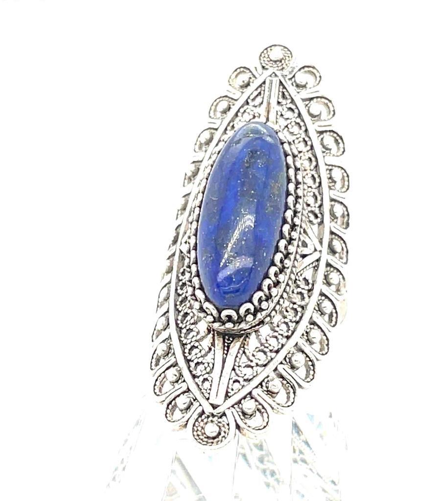 Lapis oval Ring Real Solid Sterling Silver 925 12… - image 1