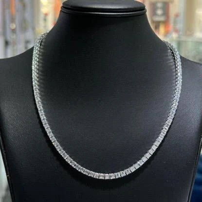 Collar de tenis clásico platino plata esterlina corte ceniza zafiro blanco 16" L