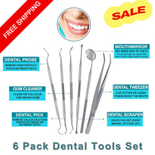6 Pcs Dental Pick Hygiene Tool Set Tooth Scraper Plaque Tartar Remover Gum Floss