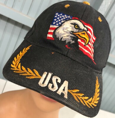 USA Freedom Patriotic Eagle Beat Up Discolored Baseball Cap Hat