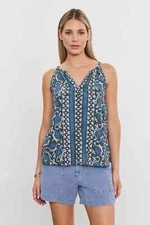 VELVET By Graham & Spencer Rhea Printed Cotton Voile Tank Top Blue S $198 H2