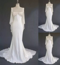Mermaid White Ivory Wedding Dress Long Sleeve Tulle Vintage Elegant Bridal Gown