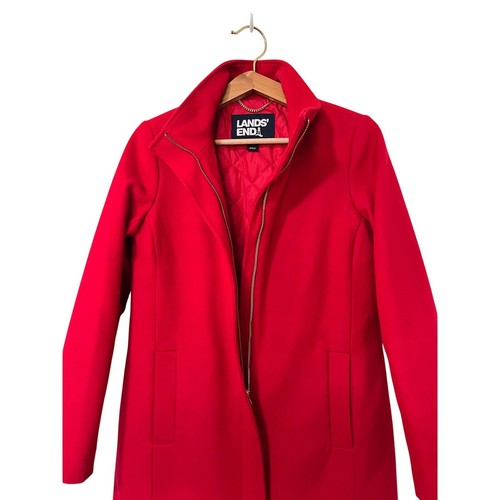 Lands’ End Wool Blend Full Zip Pea Coat Size 4 Cherry Red Sophisticated Career - Picture 6 of 9