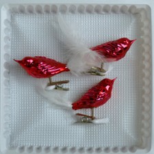 Lauschaer Glass Christmas Tree Decoration Birds Feather Red Gloss Hand Blown