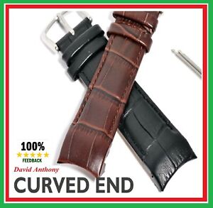 ⭐⭐⭐CURVED END Leather Watch Strap, Superb Luxury Genuine Calf 20mm ...