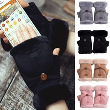 Women's Fingerless Gloves Warm Lined Suede Outdoor Sports Casual Elastic Cuff