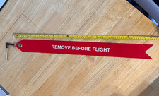 Red Fabric "REMOVE BEFORE FLIGHT" Aviation flag. With bypass pin. BOEING.