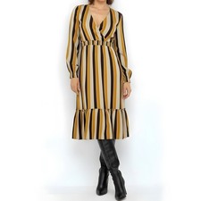 SEZANE Titiane Midi Dress, Hazel Tan Stripes, FR34/US2
