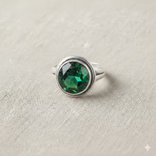 Green Emerald Statement New Band May Birthstone Ring Jewelry 925 Sterling Silver