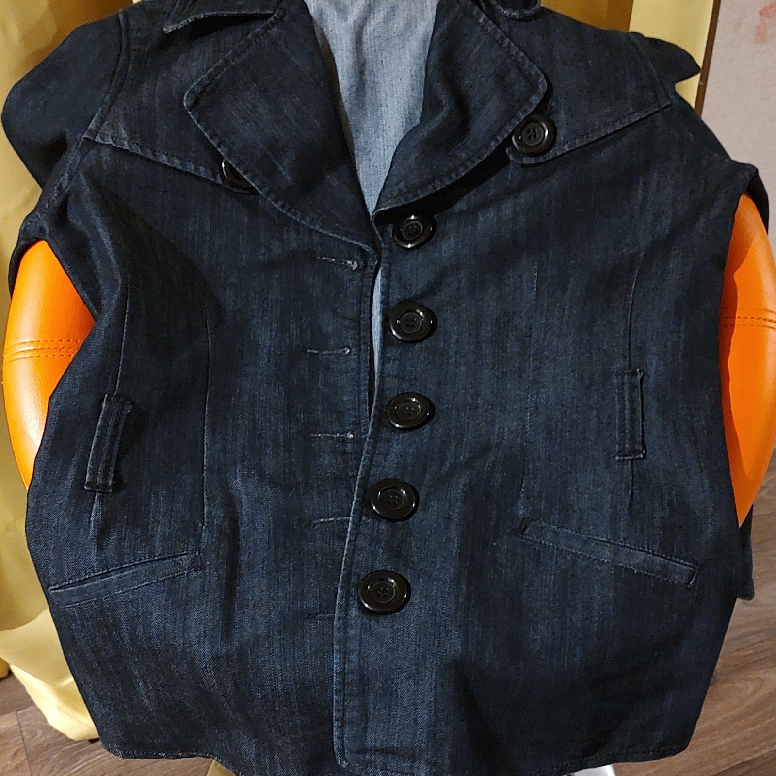 Baccini Dark Blue Button Front Collared Lined Sho… - image 3