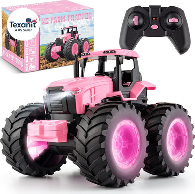 Remote Control Tractor Toys, Light up Farm Monster Trucks Toy for Boys & Girls 3
