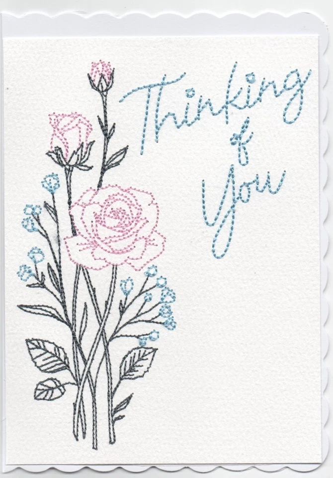 HOME MADE Hand Made Thinking Of You Embroidered greeting card .
