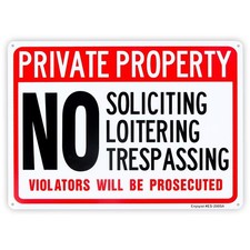 Private Property - No Soliciting Loitering 14'' x 10'', Silver