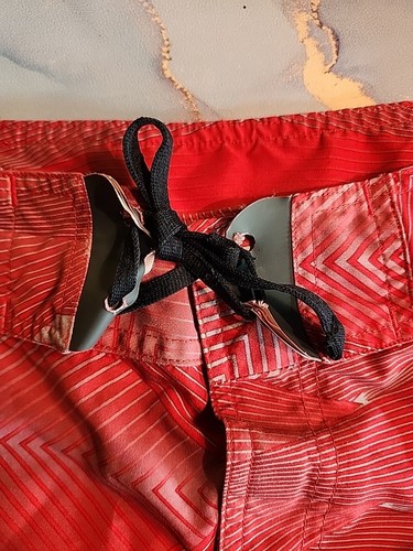 Youth Large Under Armour Boys Swimming Trunks, Red Line Pattern With Gray Detail - Picture 6 of 9