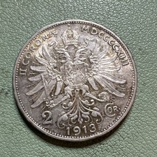 1913 Austria 2 Corona 0.8350 Silver ASW 0.2685 Oz AU Joseph 1