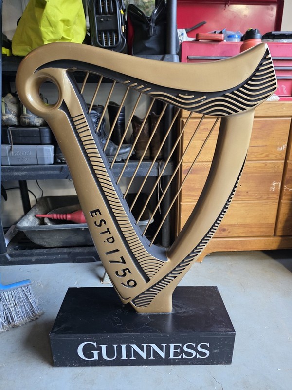 3-ft Guinness Harp ESTD 1759 Black & Gold Sign/Display Breweriana