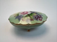 Antique Vintage Lefton China Trinket Dish Floral Flower Lid  5206 Gold Trim