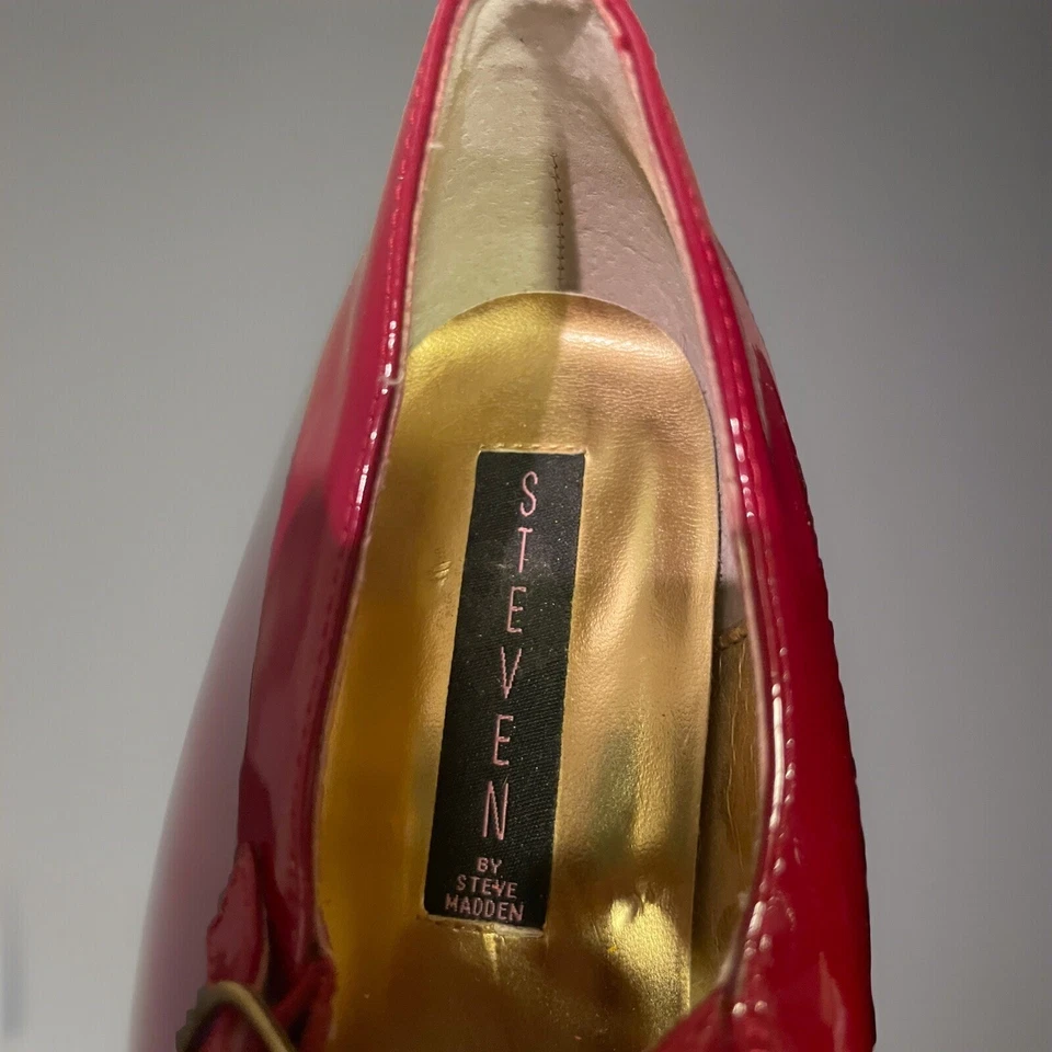 Steve Madden De Colección Para Mujer Rojo Charol T-Correa Bloque 3" Tacón Talla 8 Foto 4 de 4