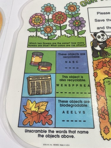 2 Vintage 2-seitige Kinder Tischsets Kunststoff laminiert Tiere Aktivität Rückseiten " - Bild 12 von 14