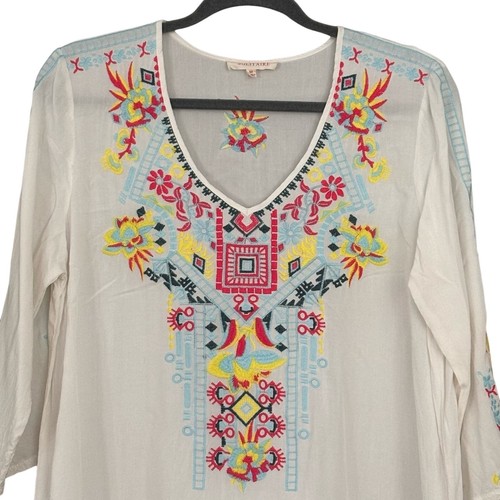 Solitaire Embroidered Womans Tunic Top Size Medium Long Sleeve Boho Festival - Picture 2 of 12
