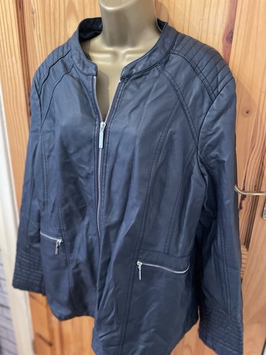 PRINCIPLES NAVY BLUE SOFT FAUX LEATHER ZIP UP LINED JACKET WITH POCKET UK 18/20 - Picture 3 of 11