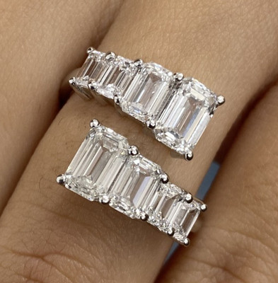 2.80CT Emerald Cut Lab Grown Dimond Eternity Wrap Band Ring 14k White Gold